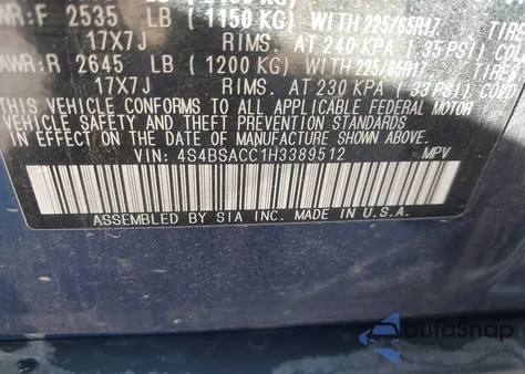 2017 Subaru Outback 2.5I Premium z USA, uszkodzony, nr VIN 4S4BSACC1H3389512